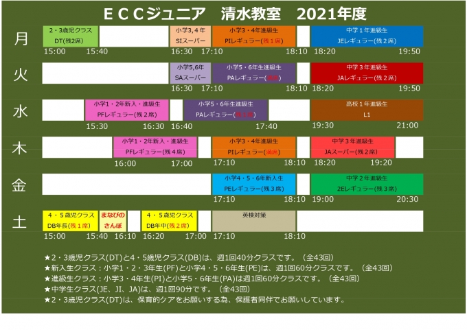 新・時間割(2021年6月更新)