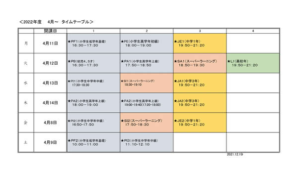 2022年度タイムテーブル