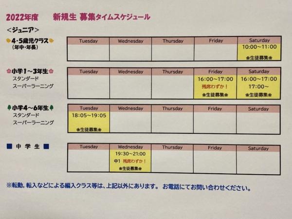 2022年度　新規生タイムスケジュール