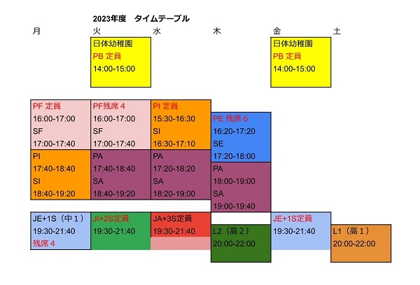 ☆2023年度のタイムテーブル☆