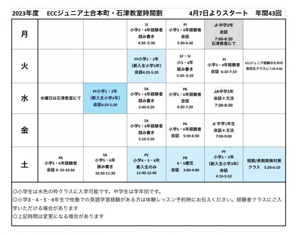 2023年度　時間割