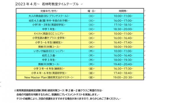 2023年4月からのタイムテーブル最新版