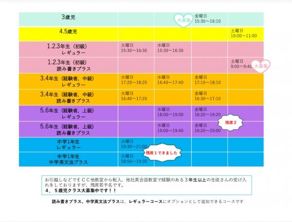 新規生タイムテーブル 2024年4月〜