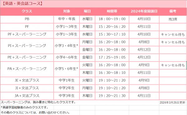 2024年度タイムテーブル【最新版】