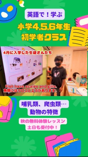 小学4-6年生初学者クラス、英語で！学ぶ