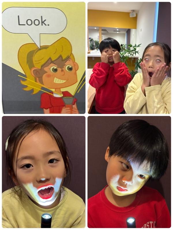 ht190085 ミズノサト教室 小1 懐中電灯で驚かす顔を表情豊かに表現！