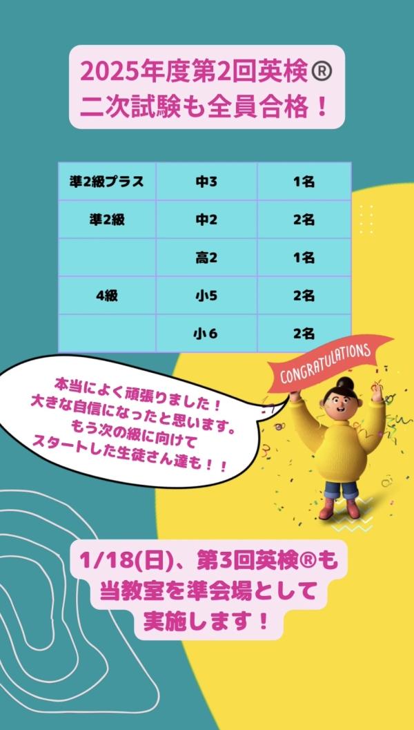 2025年度第2回英検®︎、二次試験も全員合格しました！