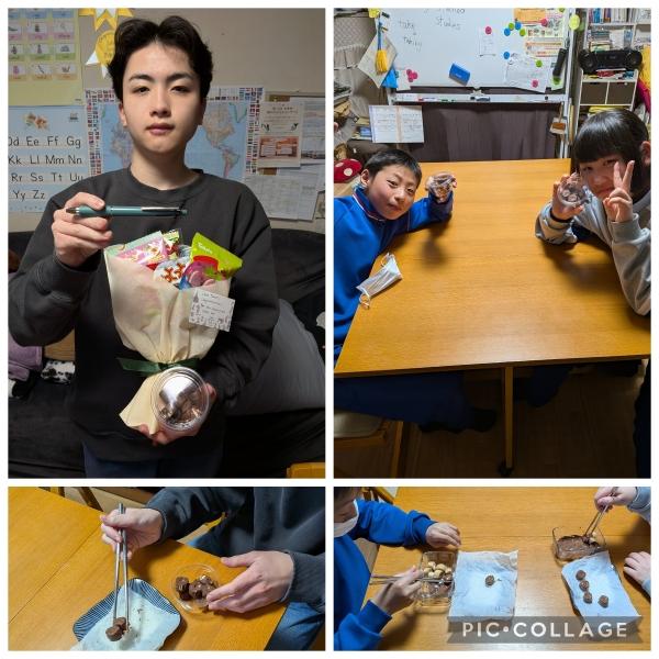 ht040335 2025年度修了式卒業生と中学生お麩のしみチョコ作り