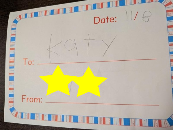 4、5歳児、英語でお手紙書きました！