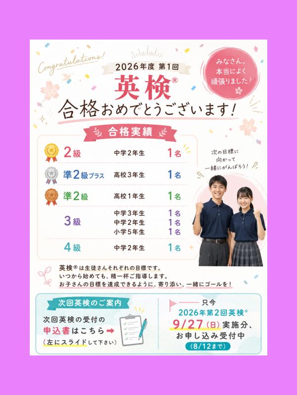 英検®対策に向けたレッスンと英検®の合格実績